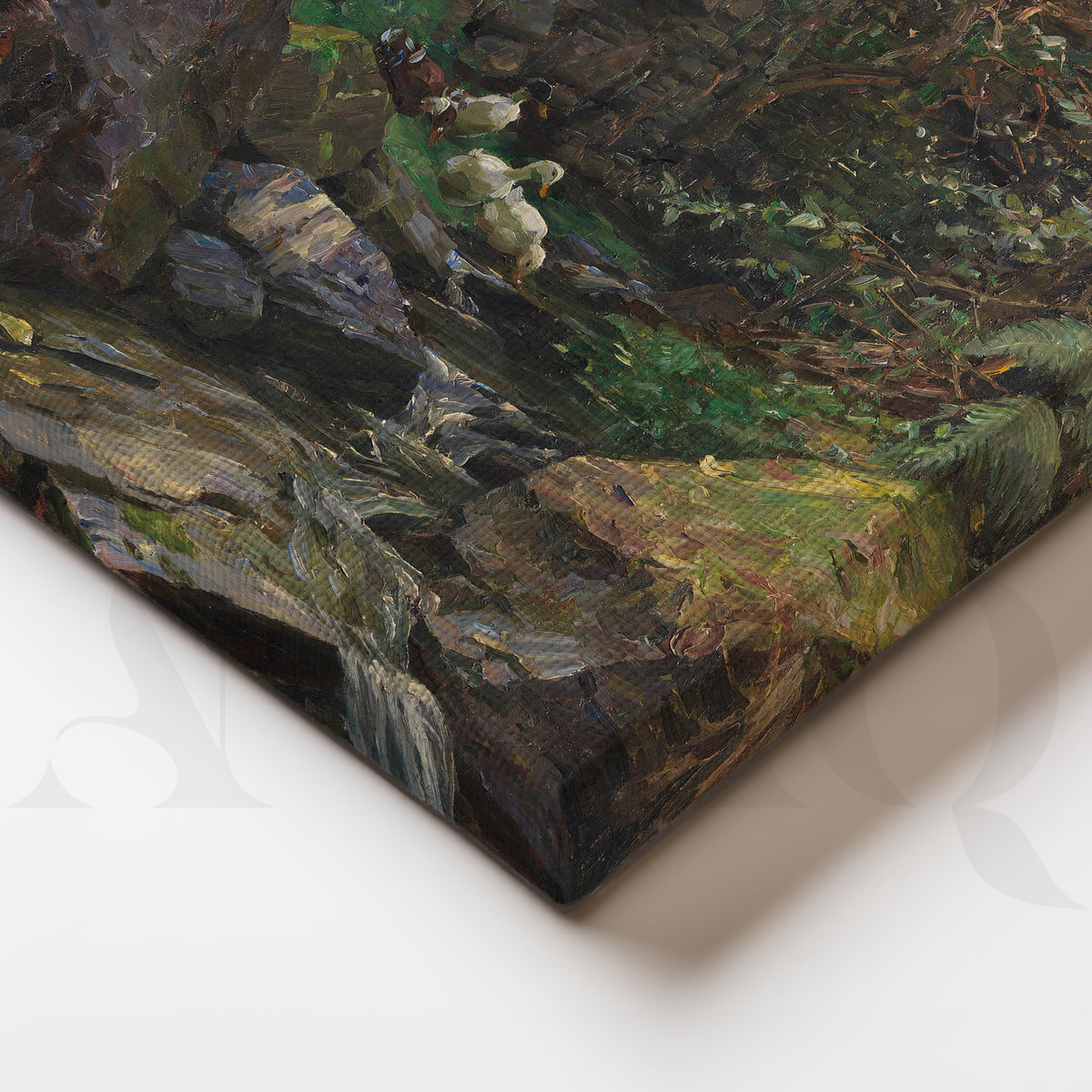 Close-up Detail Rustic Watermill & Stream Canvas Artwork