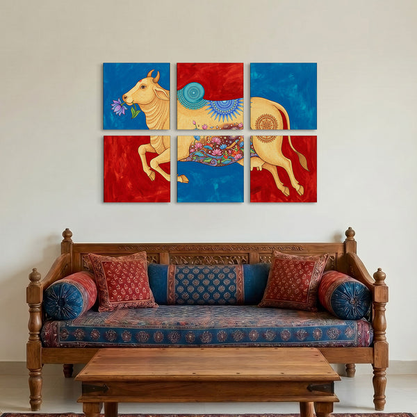 Sacred Cow Lotus Gallery Wall Canvas Artwork Set of 6