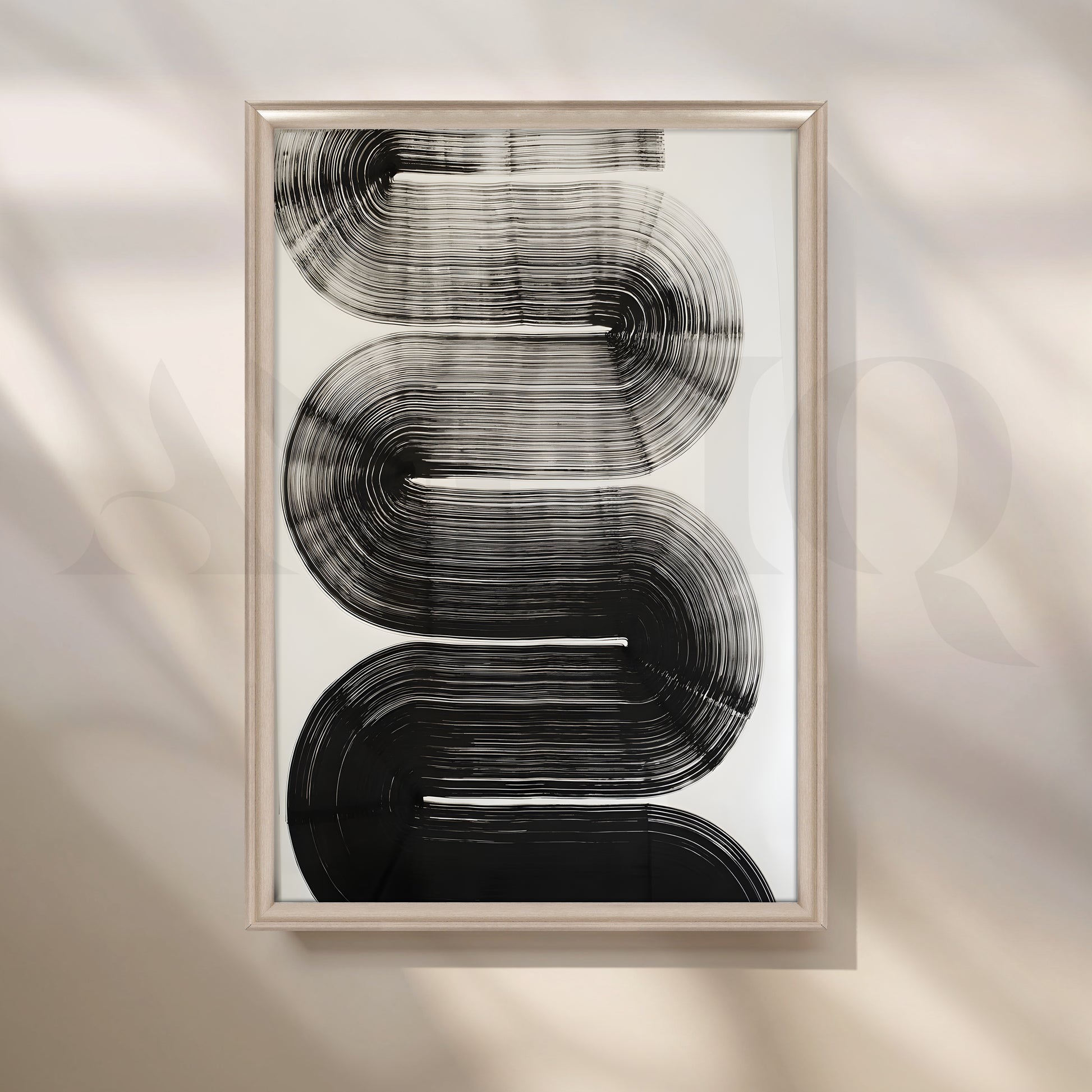 Bold Monochrome Geometric Flow Artwork for Living Room