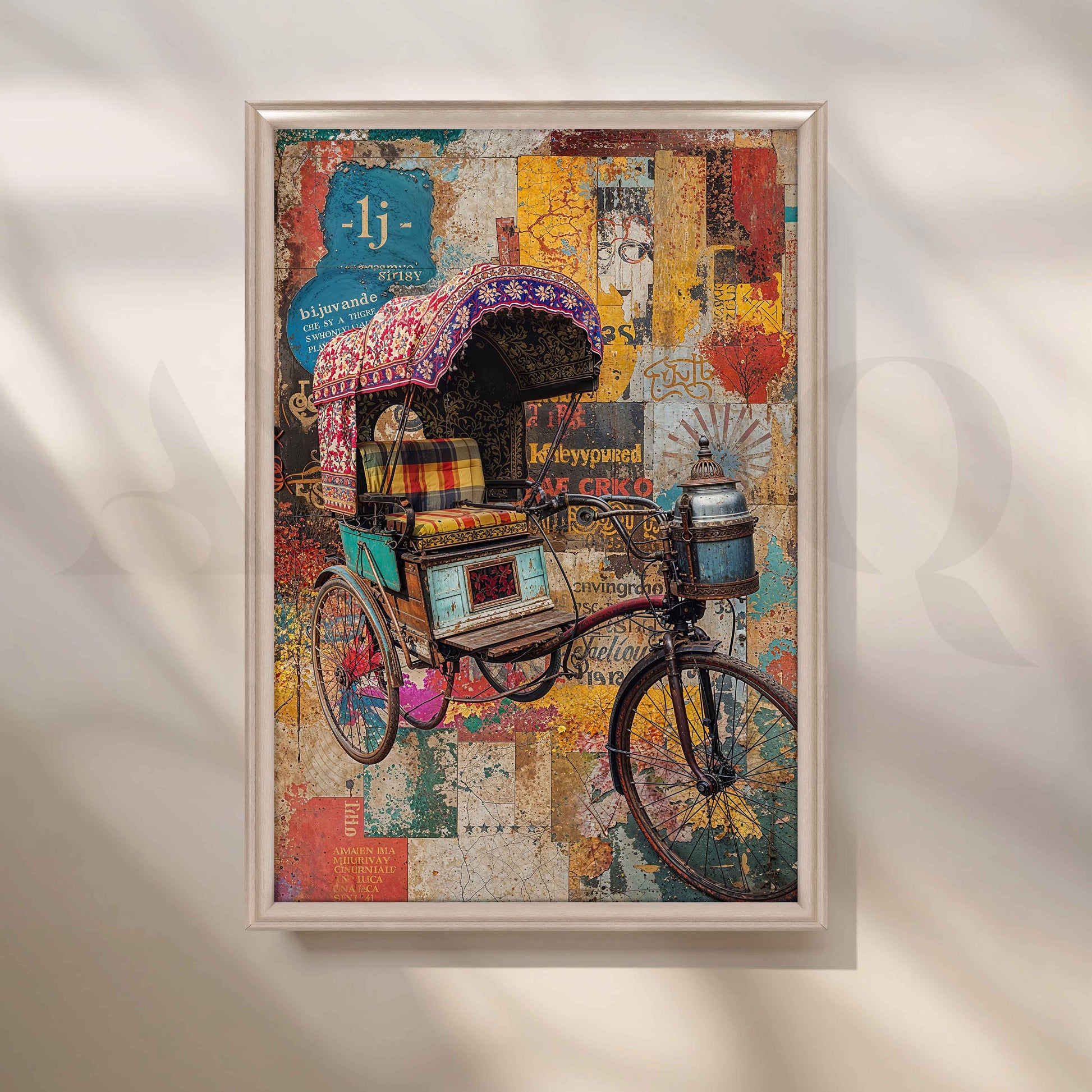 Vintage Rickshaw Pop Art Collage for Entryway/Hallway