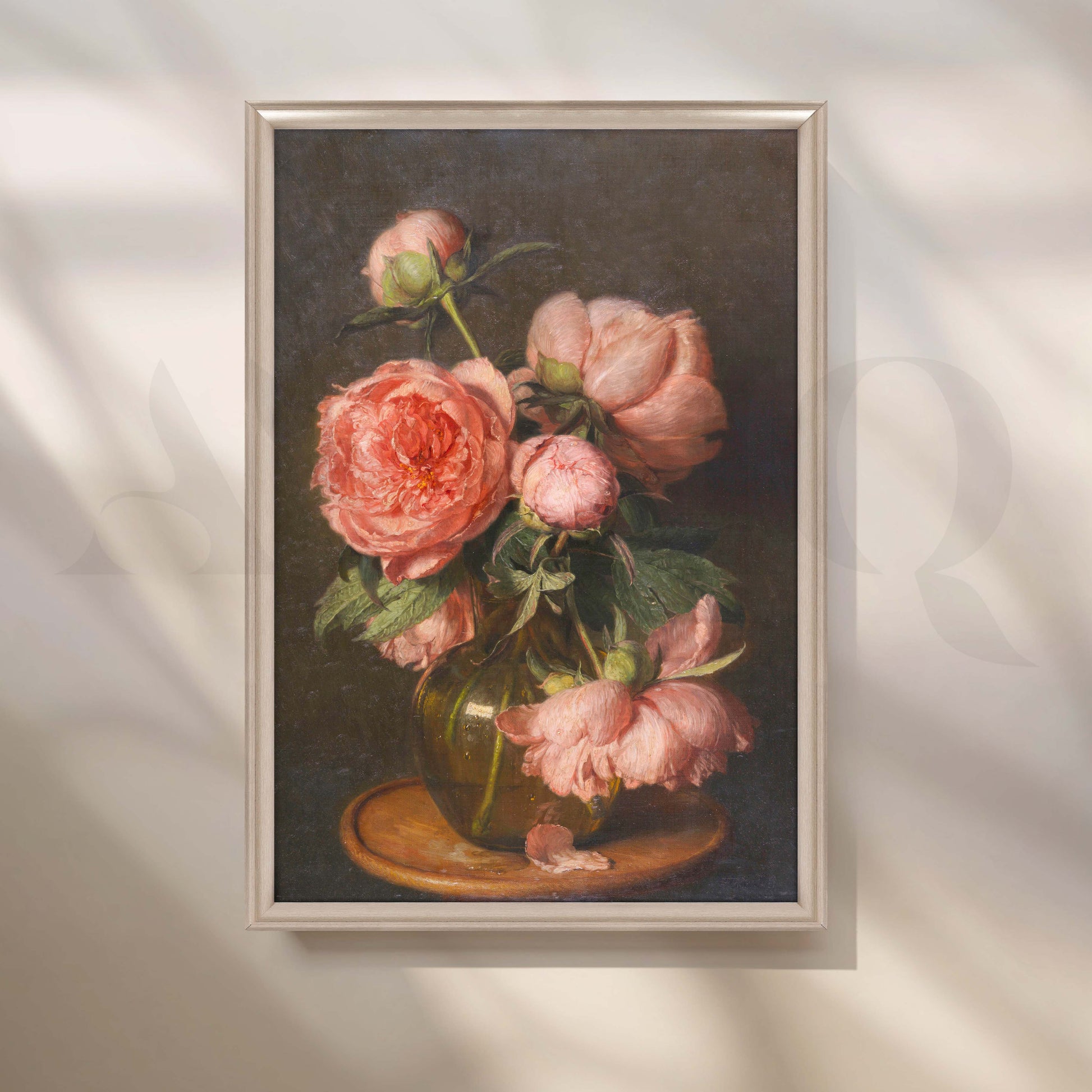 Vintage Pink Peony Vase Canvas Artwork for Entryway/Hallway