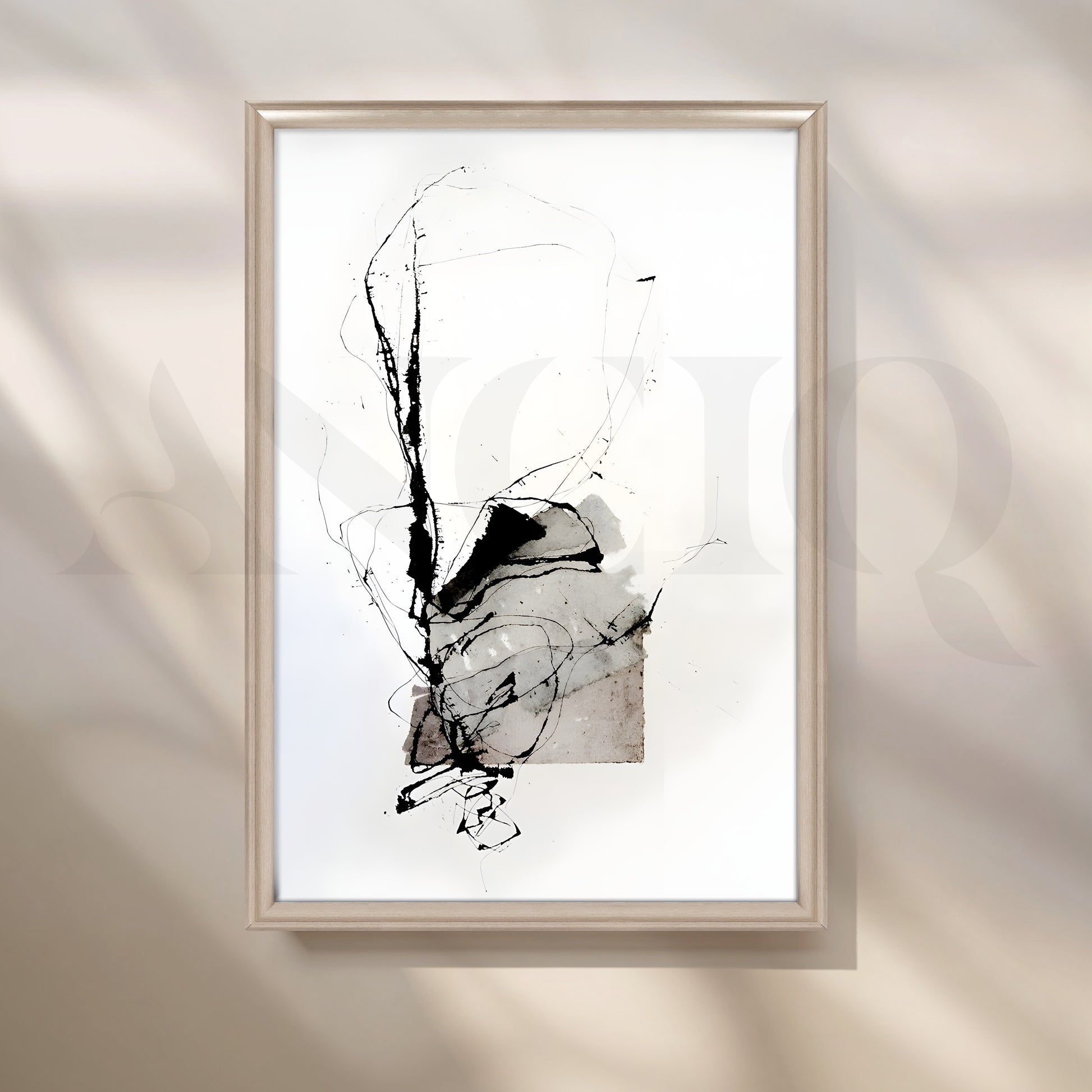 Black Ink Abstract Canvas Artwork for Office/Study Room