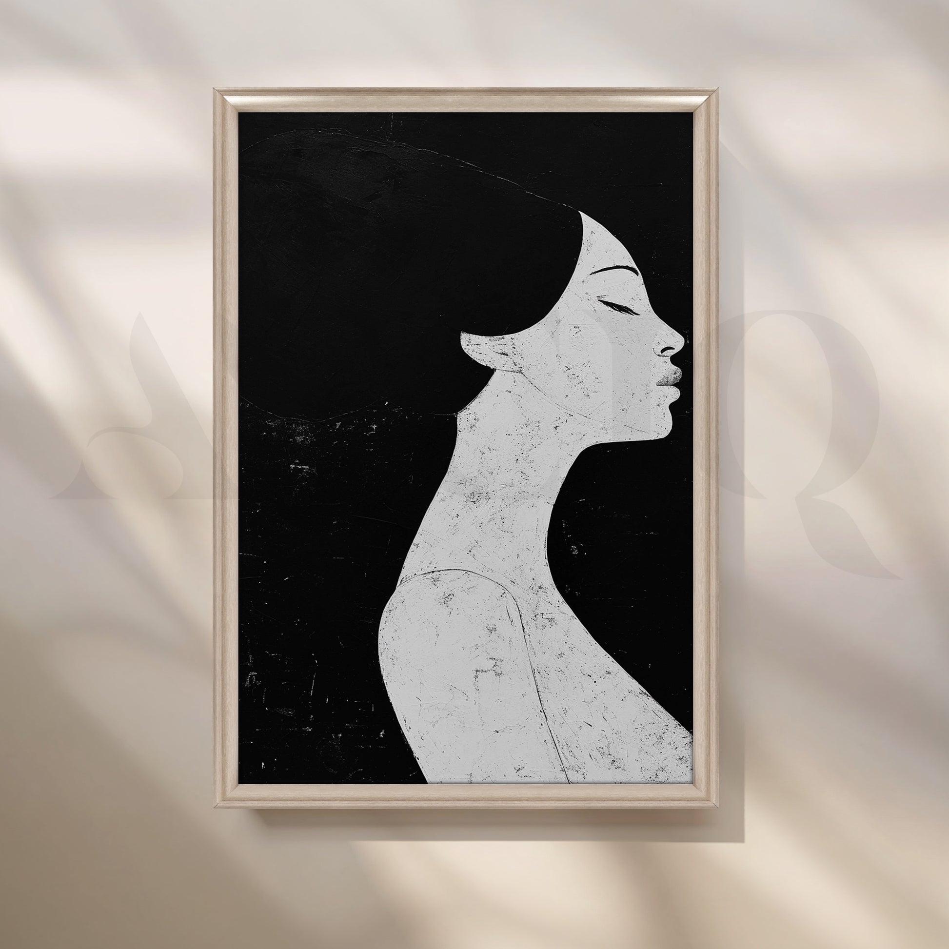 Minimalist Monochrome Female Portrait Canvas Artwork for Stylish Bedroom