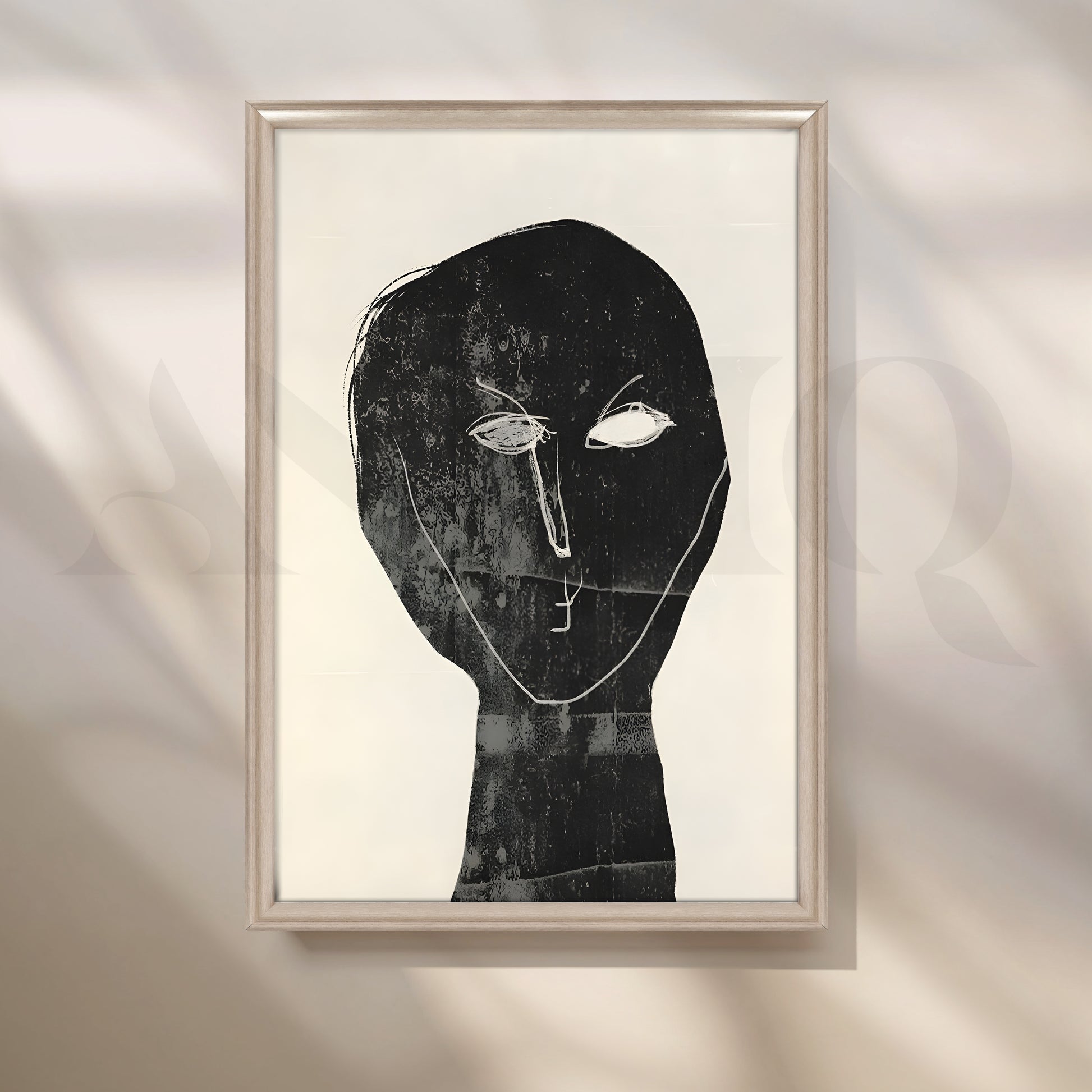 Black Abstract Face Canvas Artwork for Office/Study Room