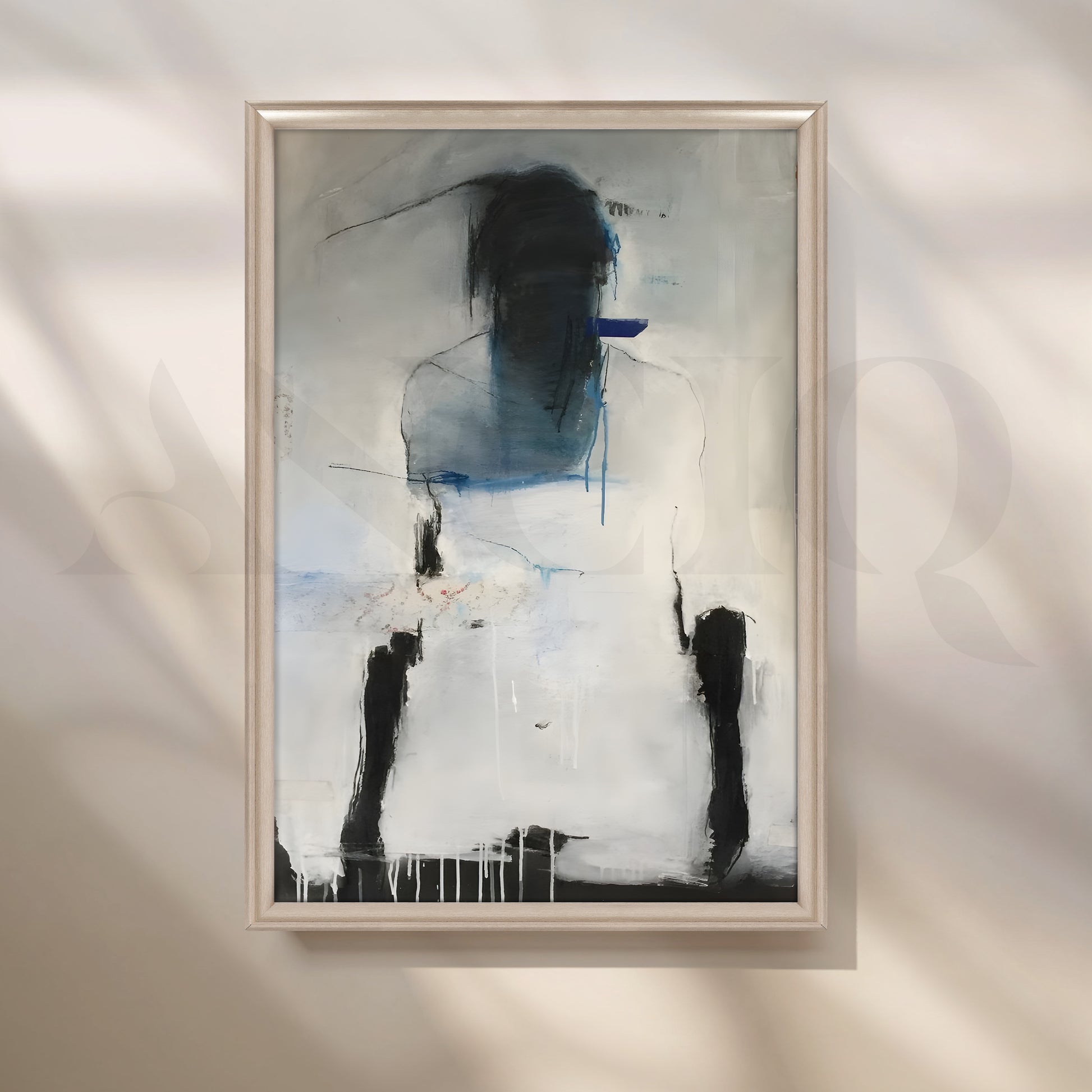 Moody Blue and Grey Figurative Abstract Artwork for Living Room