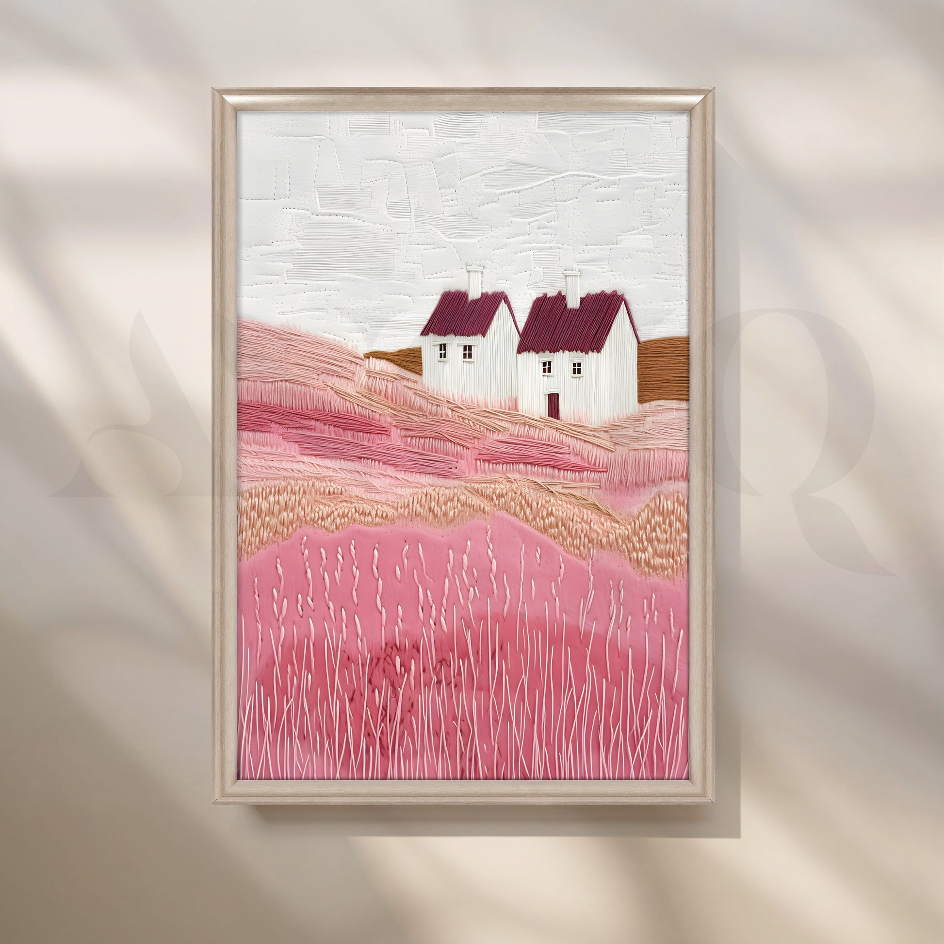 Countryside Houses Textured Canvas Artwork for Stylish Bedroom
