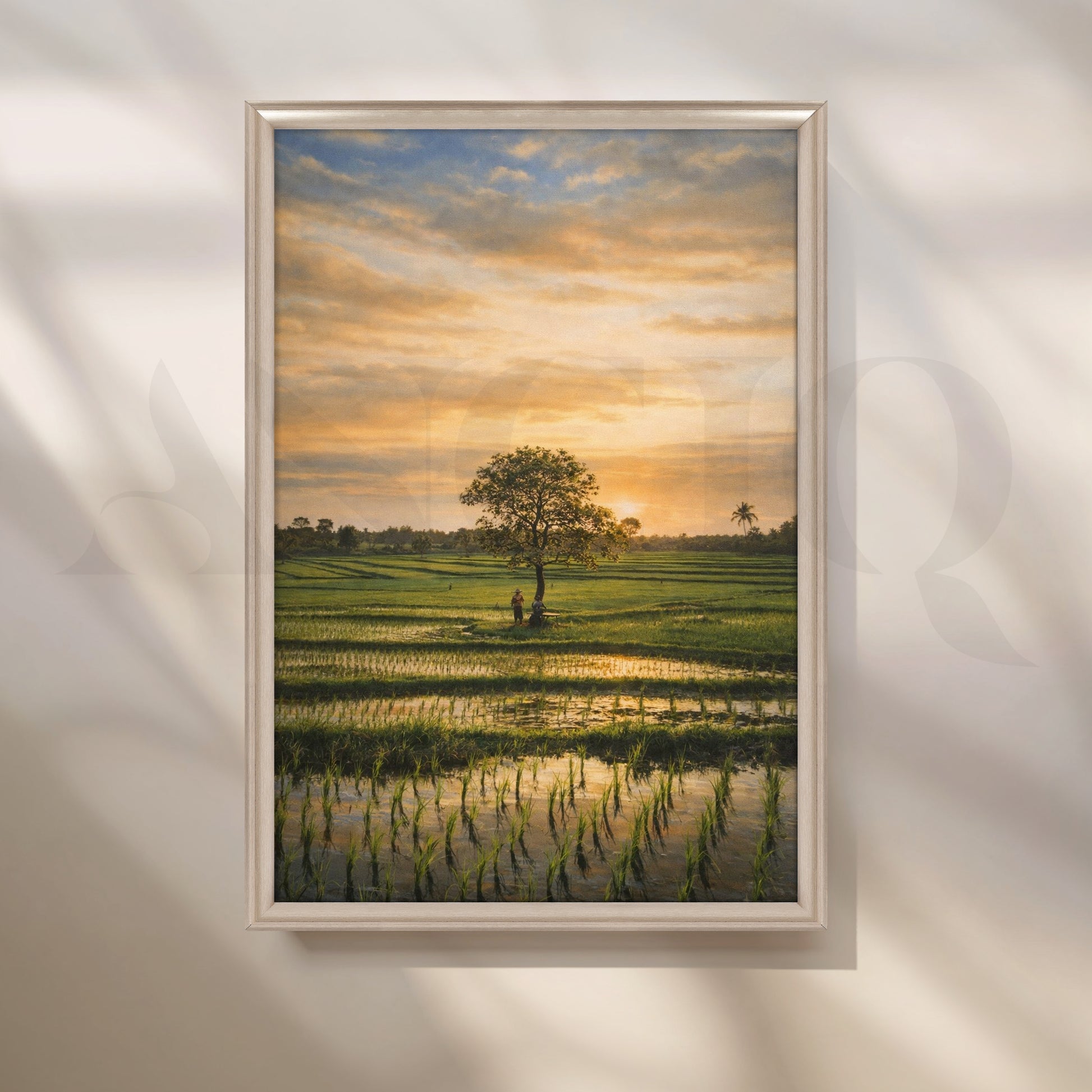 Golden Paddy Field Sunset Canvas Artwork for Living Room