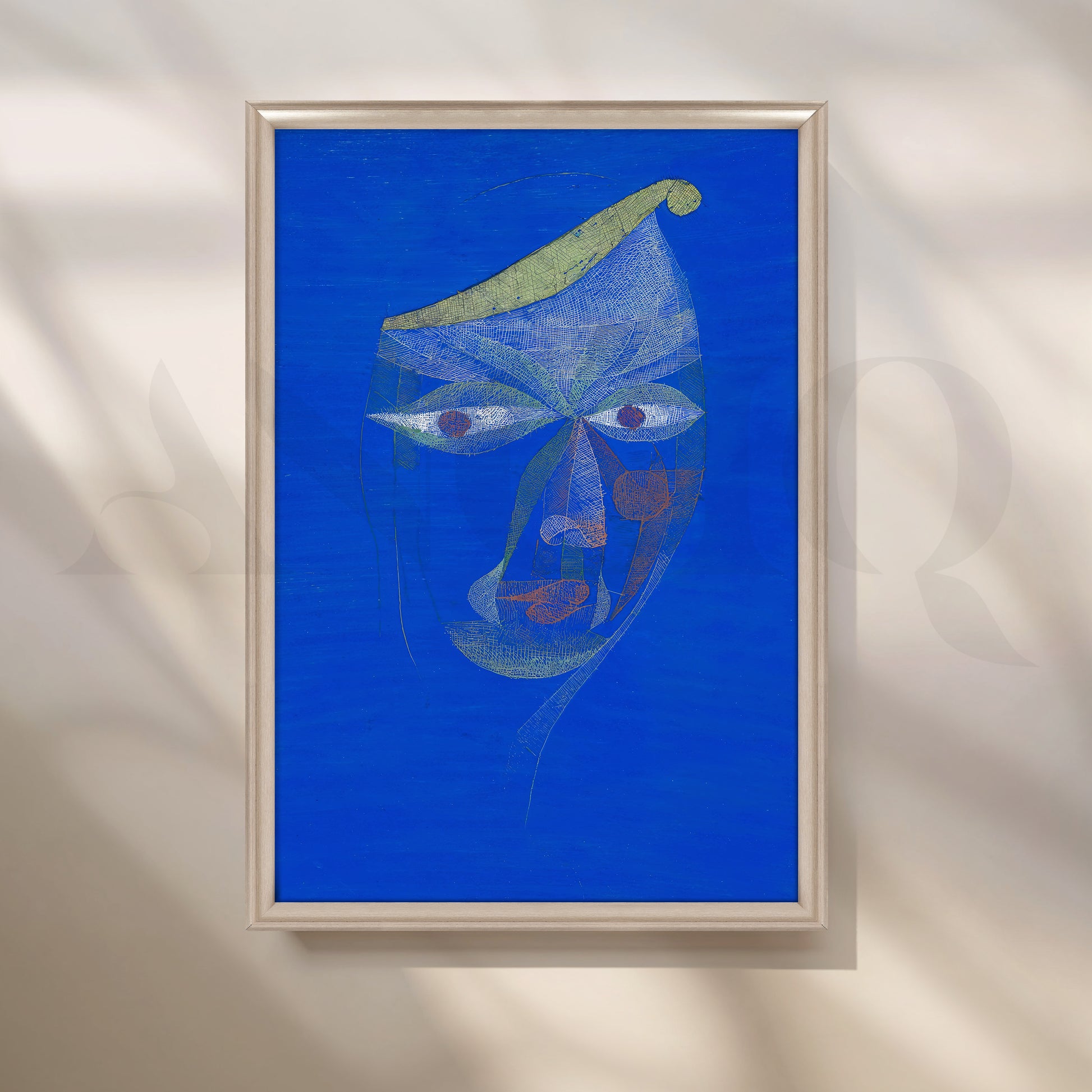 Bold Blue Abstract Face Canvas Artwork for Living Room
