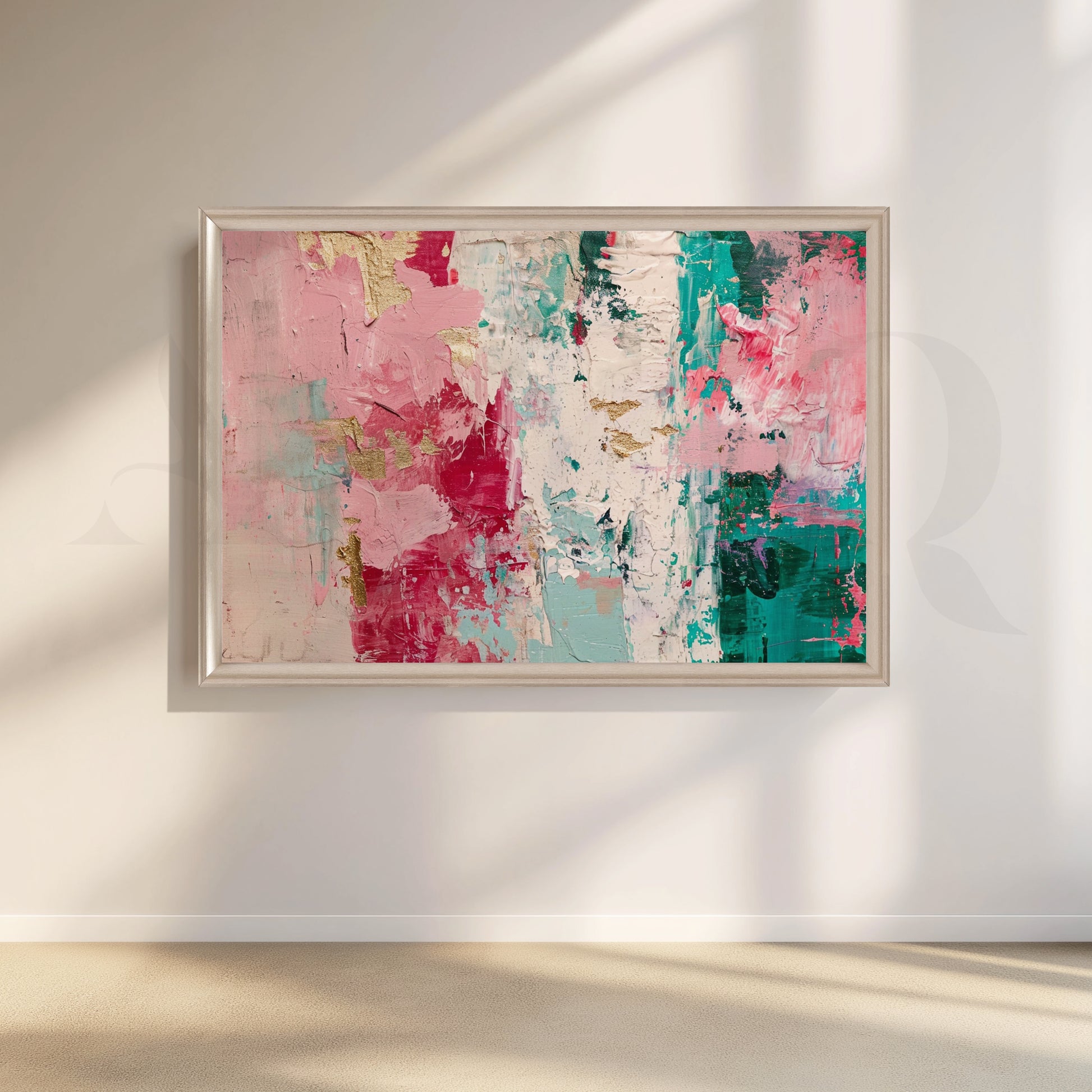Pink and Teal Abstract Canvas Artwork for Living Room