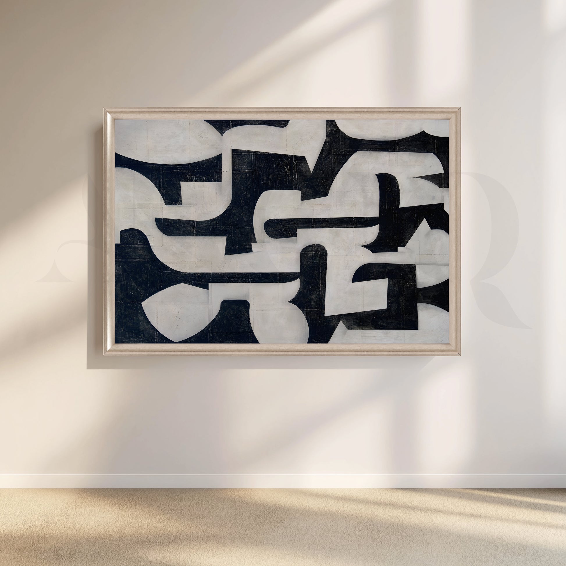Monochrome Geometric Canvas Artwork for Living Room