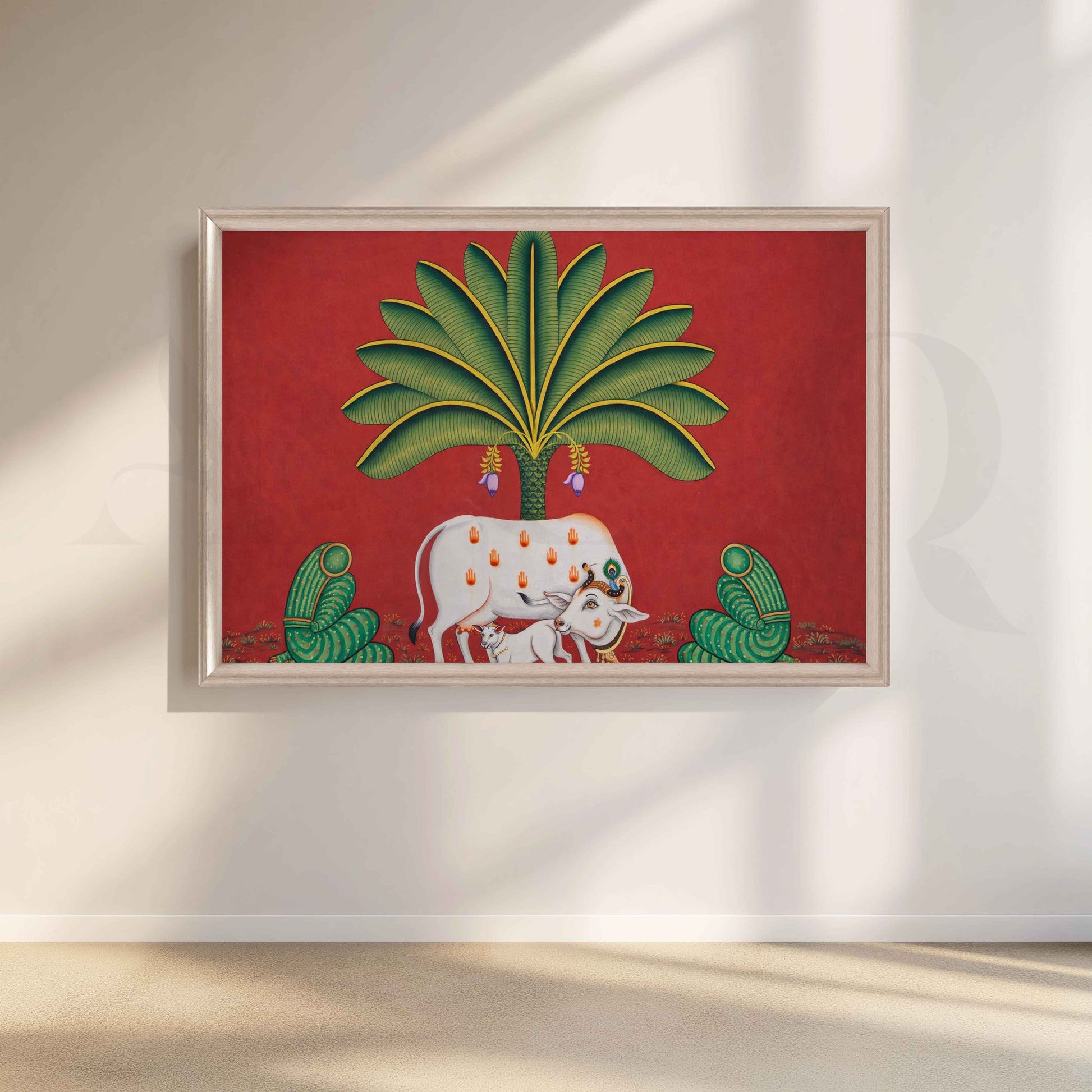 Sacred Cow Under Palm Tree Canvas Artwork for Living Room