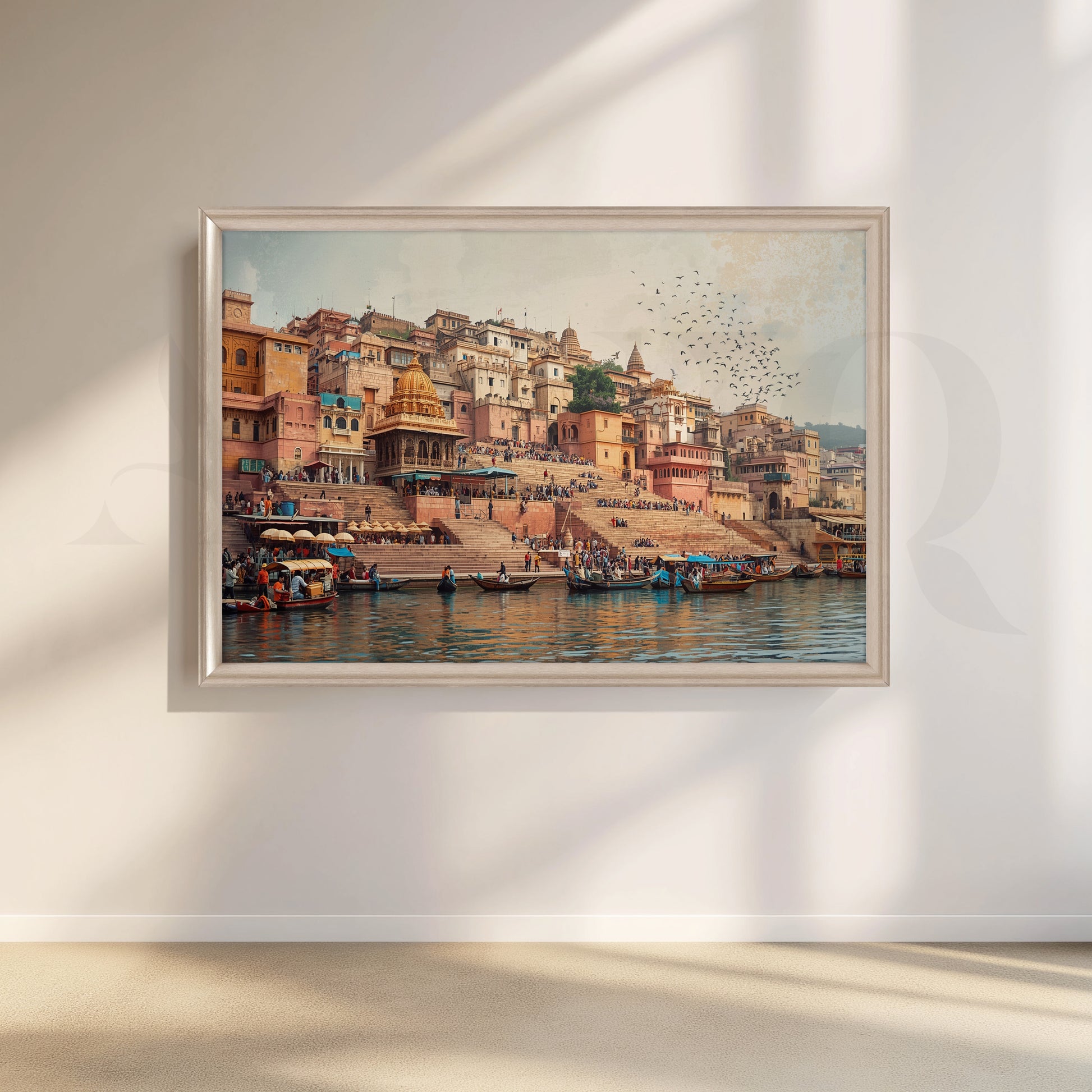 Varanasi Ghats Riverside Canvas Artwork for Living Room