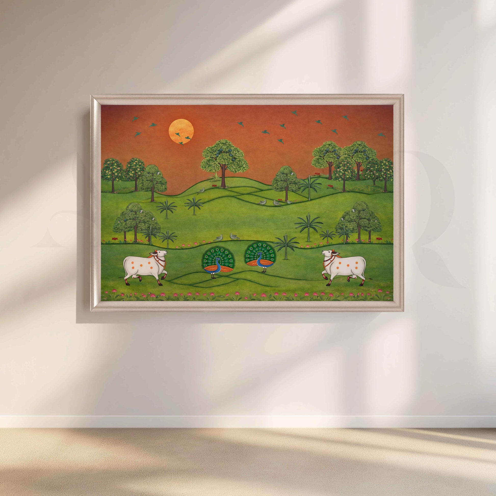 Pastoral Folk Landscape Canvas Artwork for Living Room