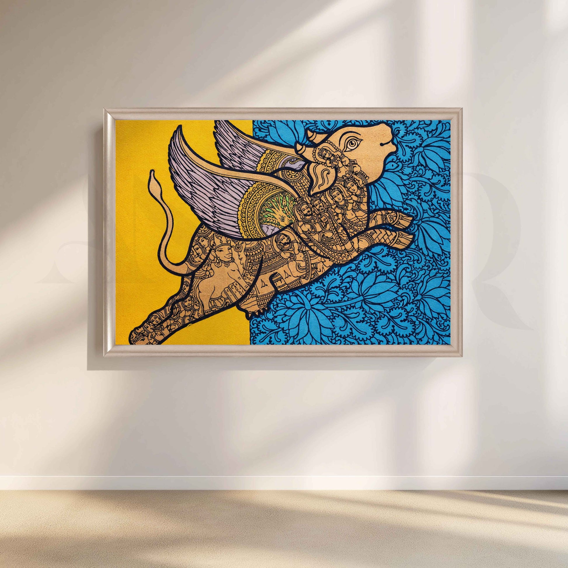 Ornate Winged Bull Canvas Artwork for Living Room
