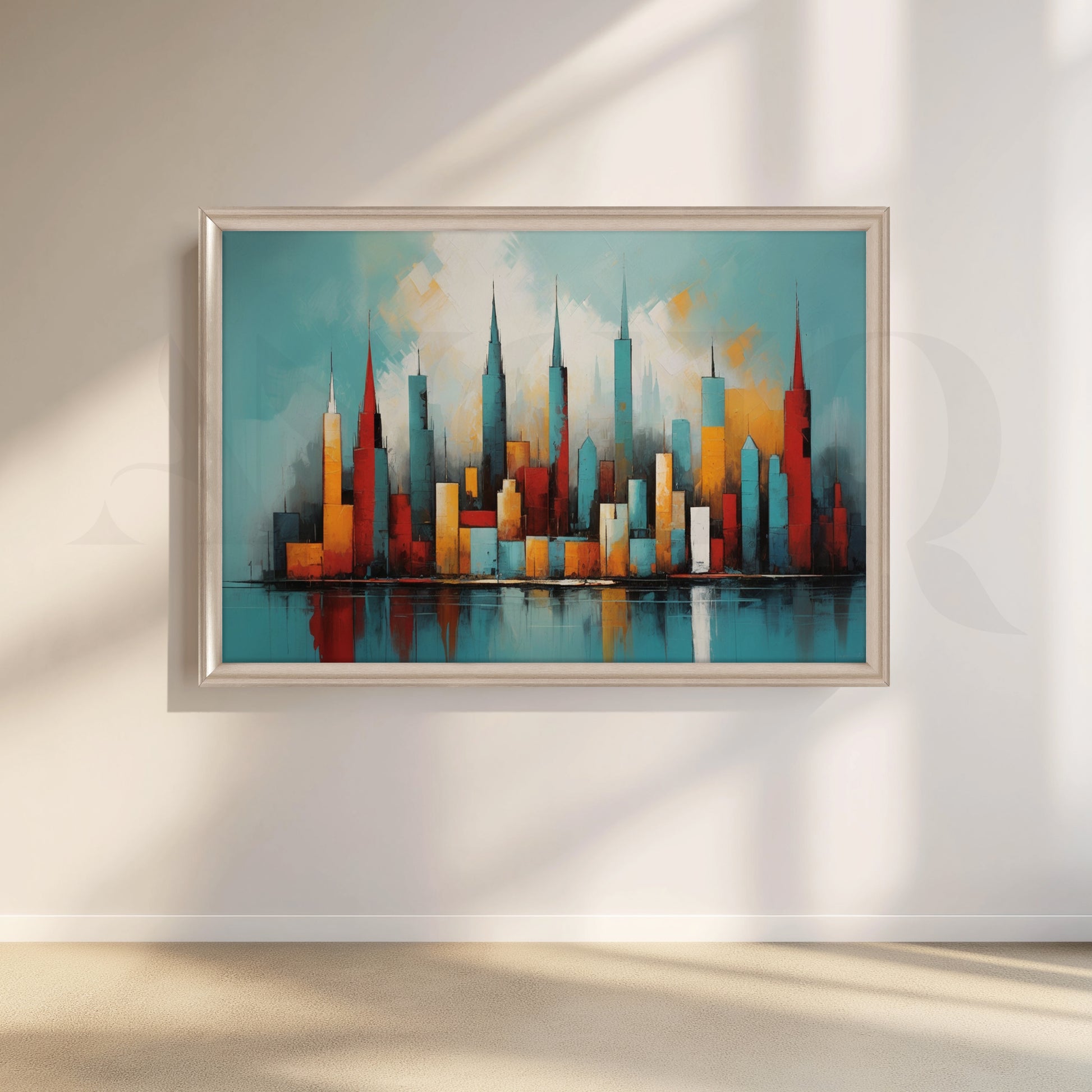 Modern Abstract City Skyline Canvas Artwork for Living Room