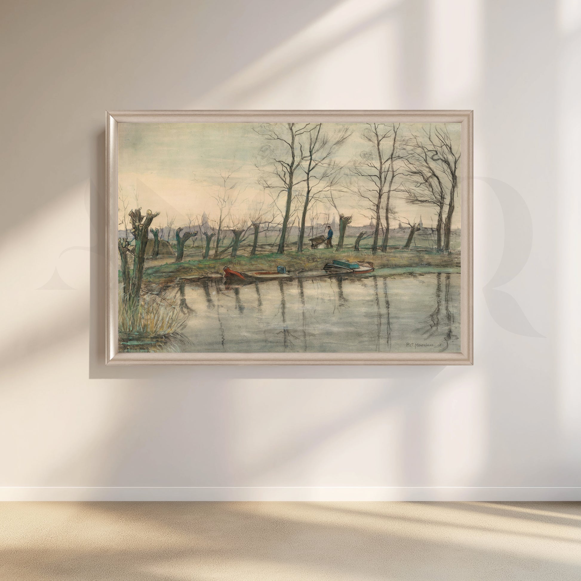 Serene Riverside Winter Canvas Artwork for Living Room