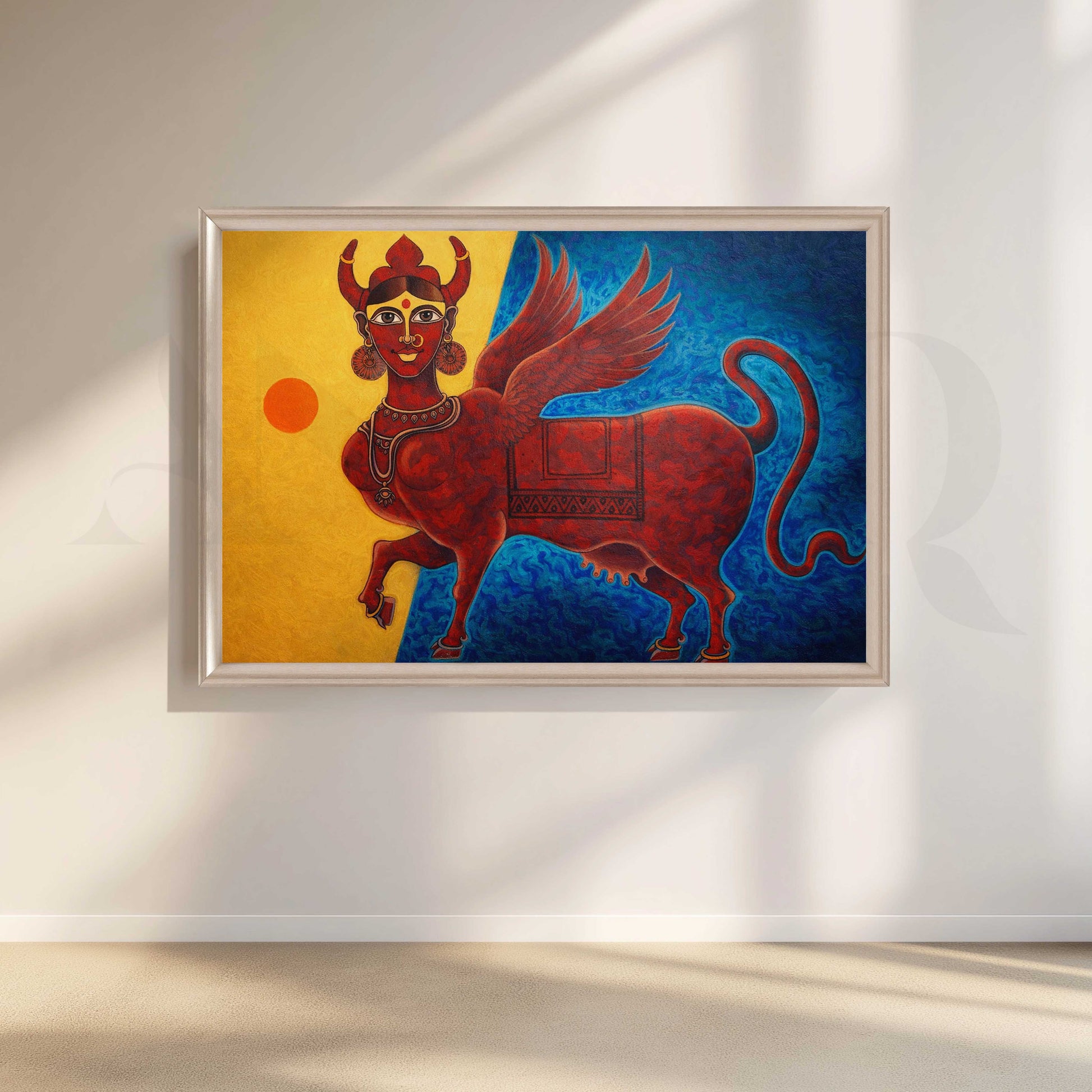 Mythical Winged Bull Canvas Artwork for Living Room