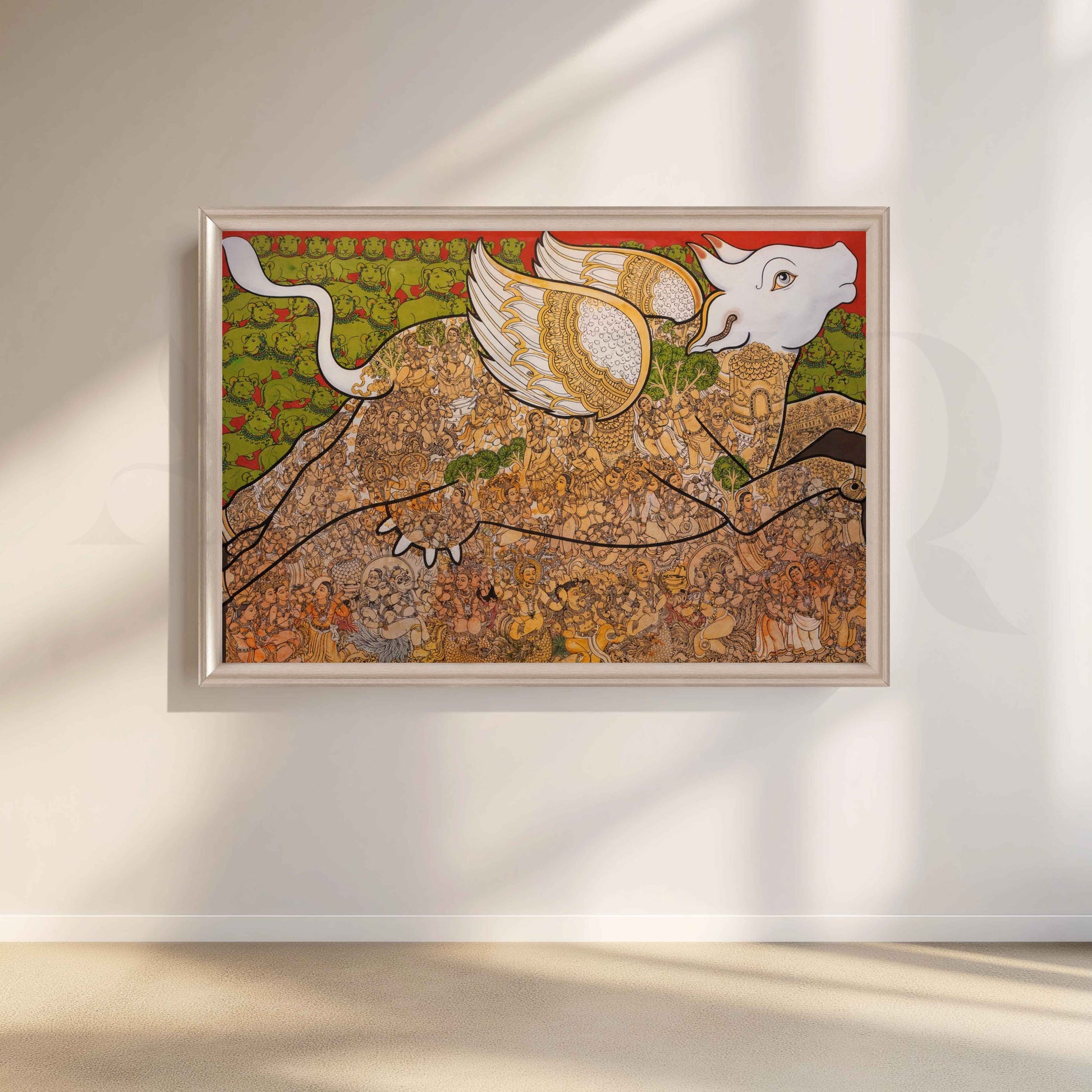Intricate Winged Bull Heritage Canvas Artwork for Living Room