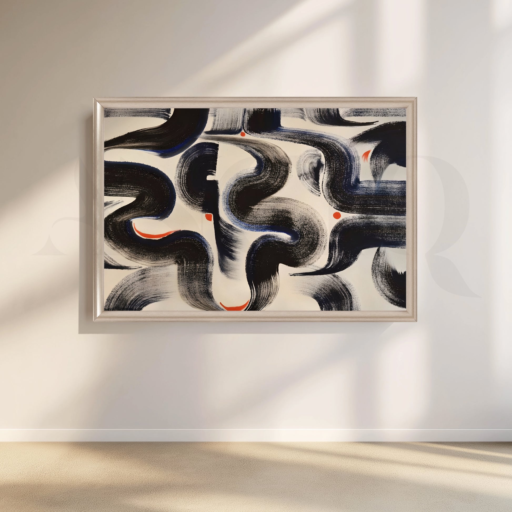 Modern Black Brushstroke Canvas Artwork for Living Room