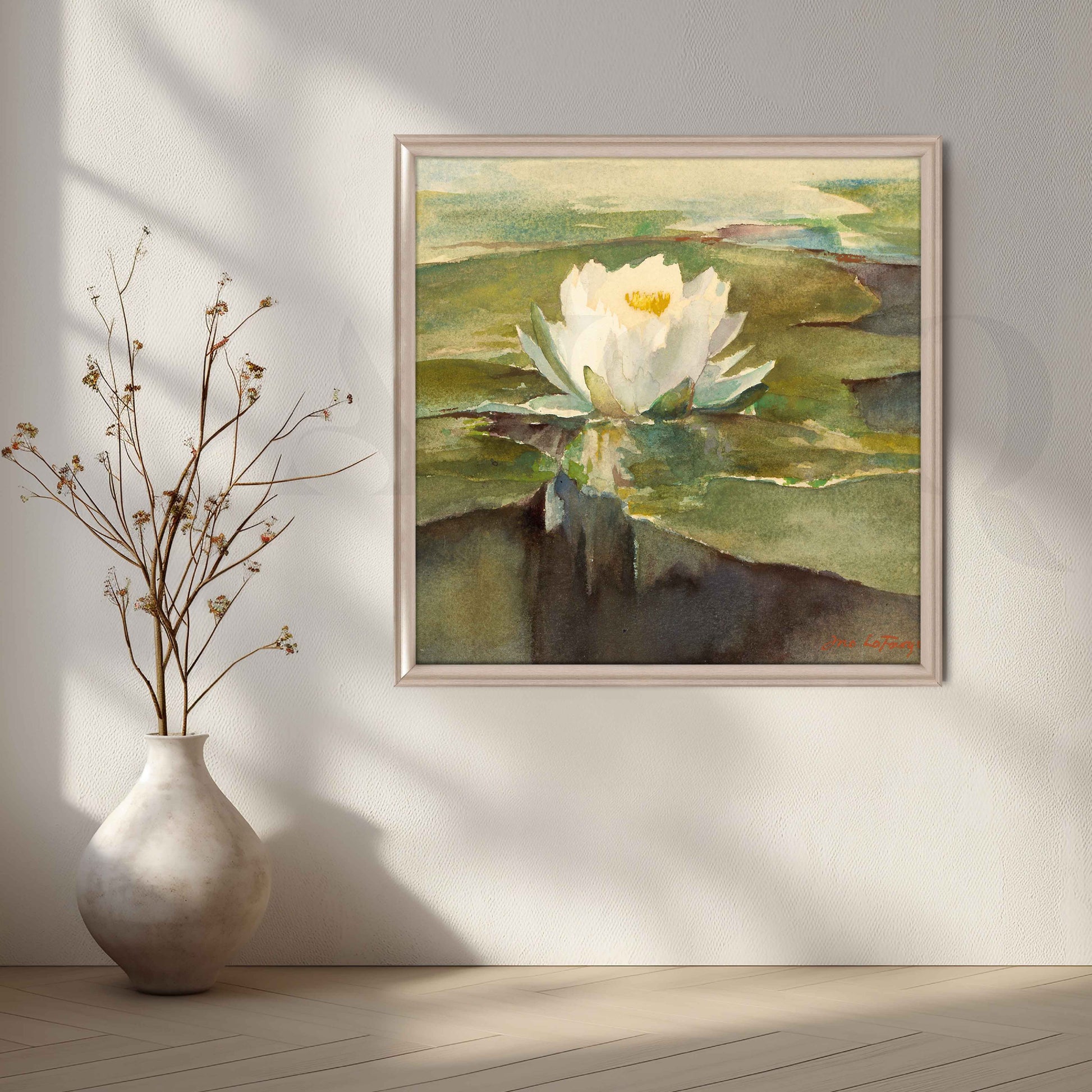 White Water Lily Botanical Canvas Artwork for Entryway/Hallway