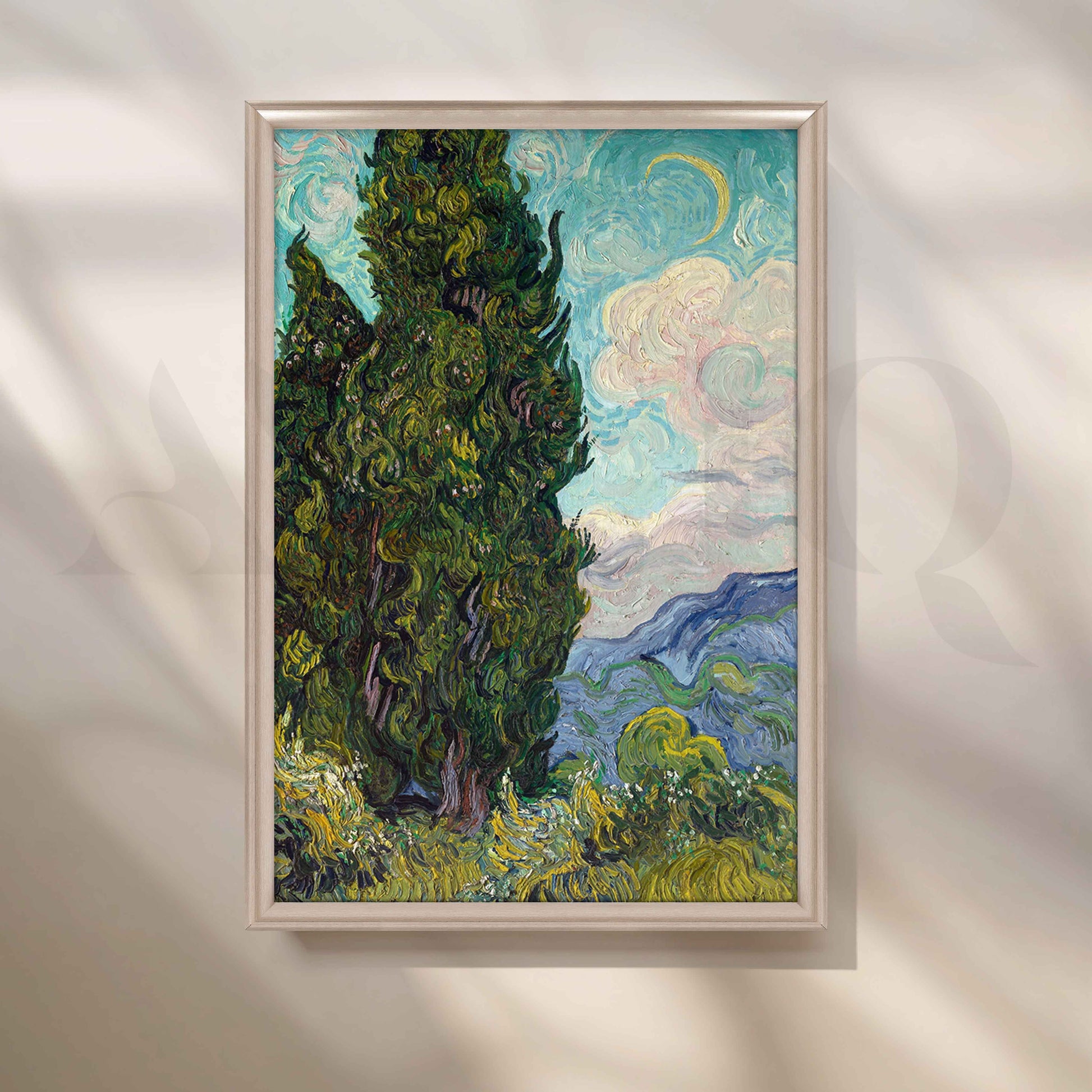 Impressionist Cypress Landscape Canvas Artwork for Office/Study Room