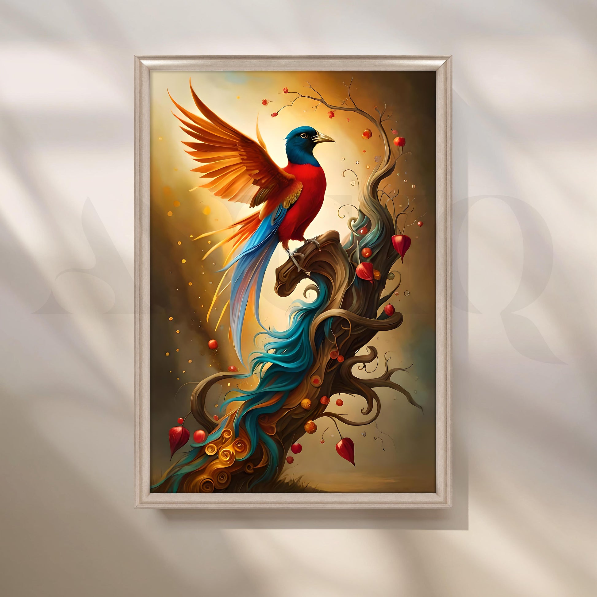 Colorful Fantasy Bird Pop Art Illustration for Entryway/Hallway