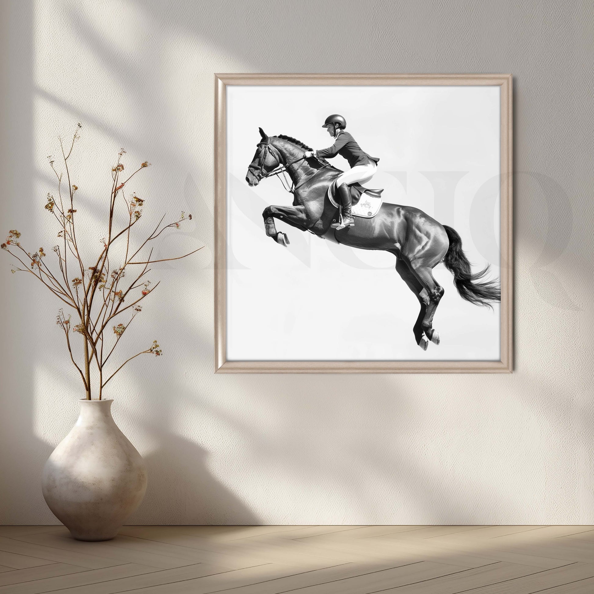 Monochrome Jumping Horse Canvas Artwork for Living Room