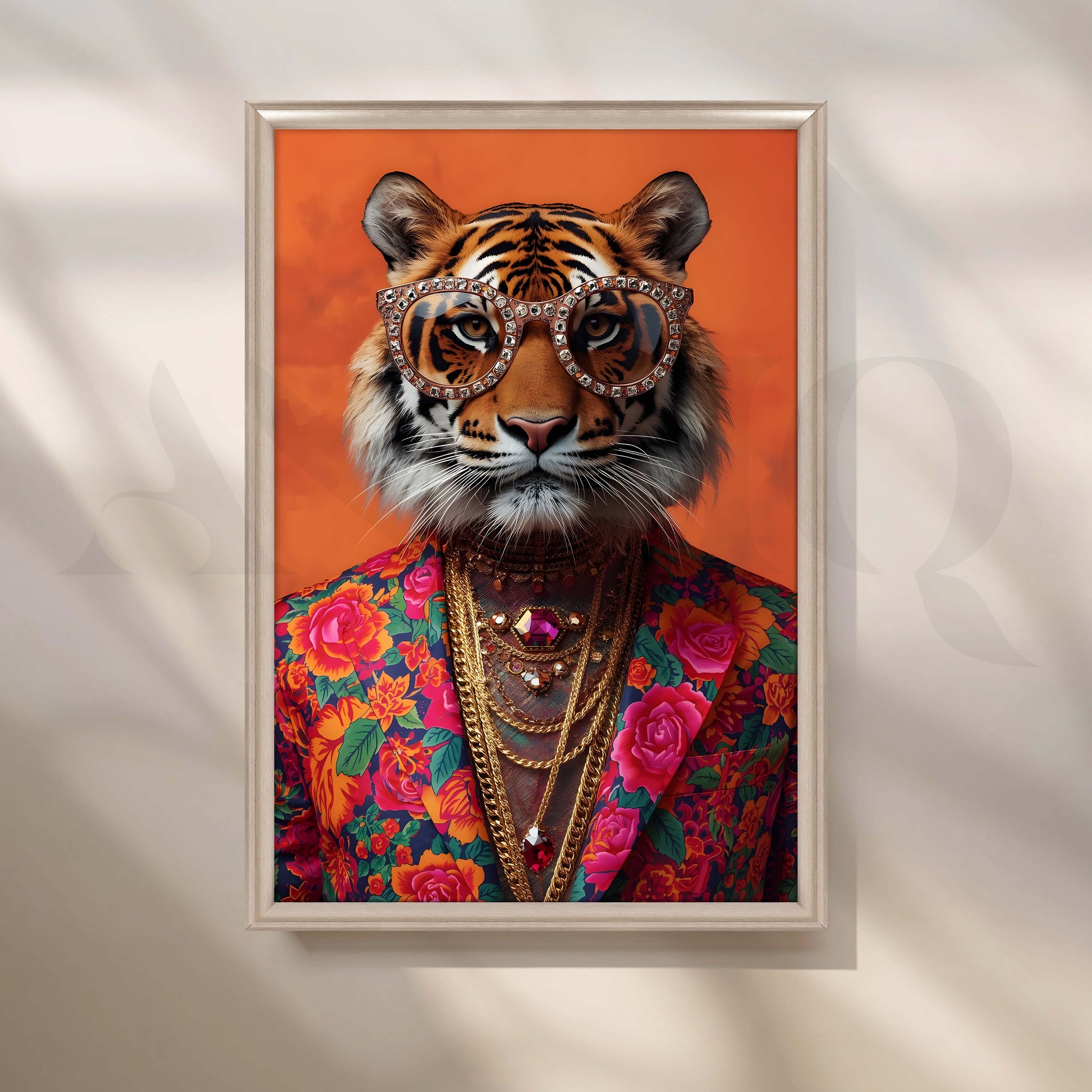 Luxury Tiger Pop Art Portrait with Sunglasses for Entryway/Hallway