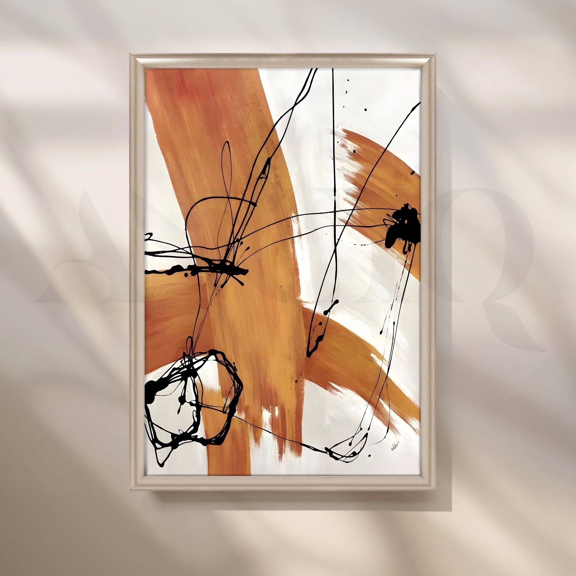 Ochre Brushstroke Canvas Artwork for Office/Study Room