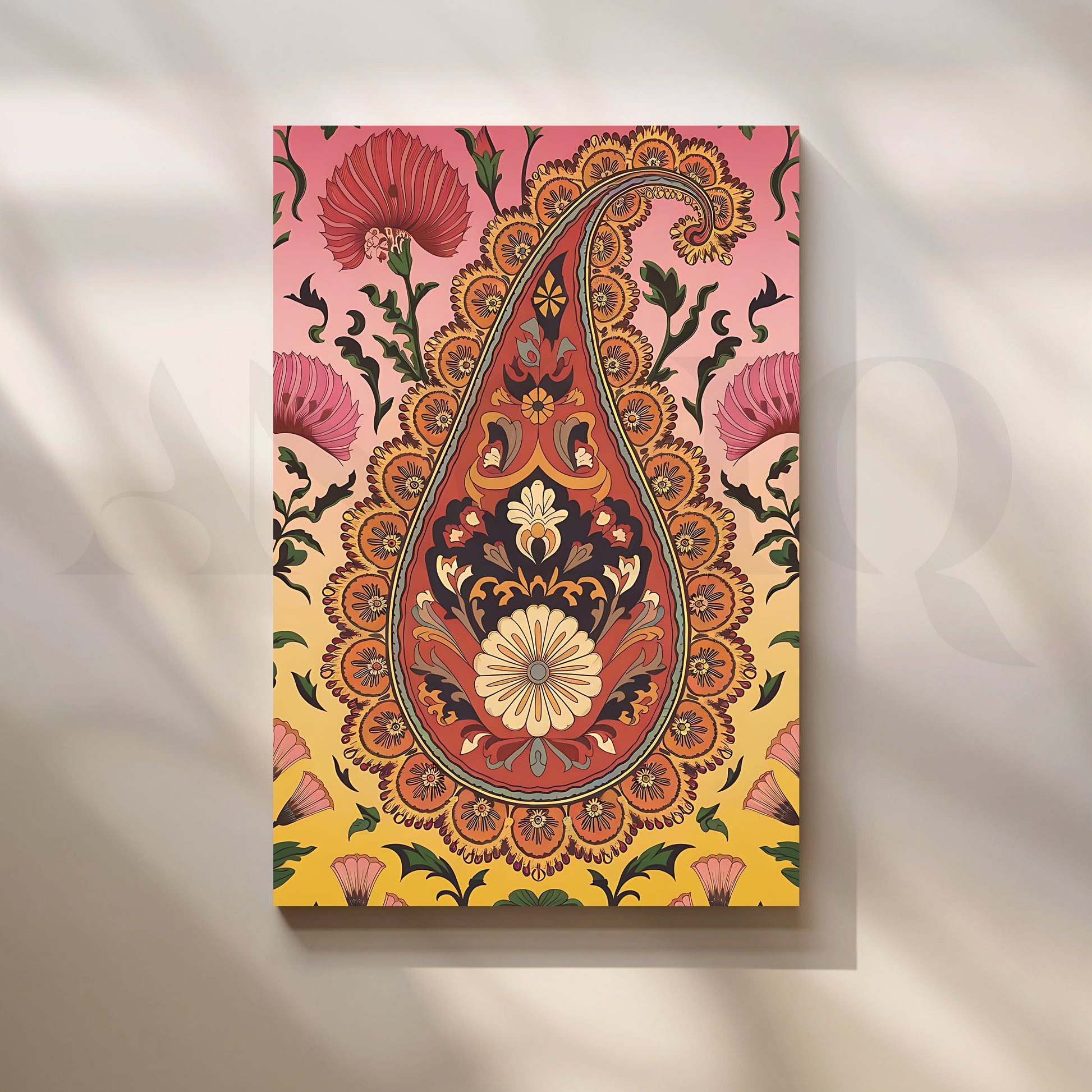 Regal Paisley Bloom Canvas Artwork for Stylish Bedroom