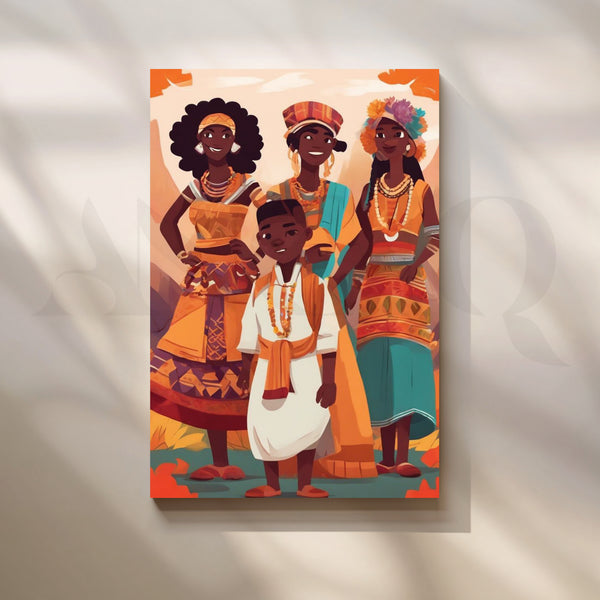Cheerful African Family Portrait Canvas Artwork