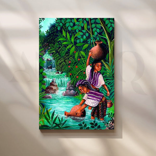Tropical River Life Folk Canvas Artwork