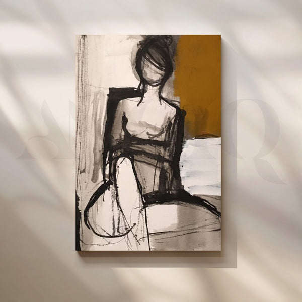 Seated Muse in Ochre Canvas Artwork