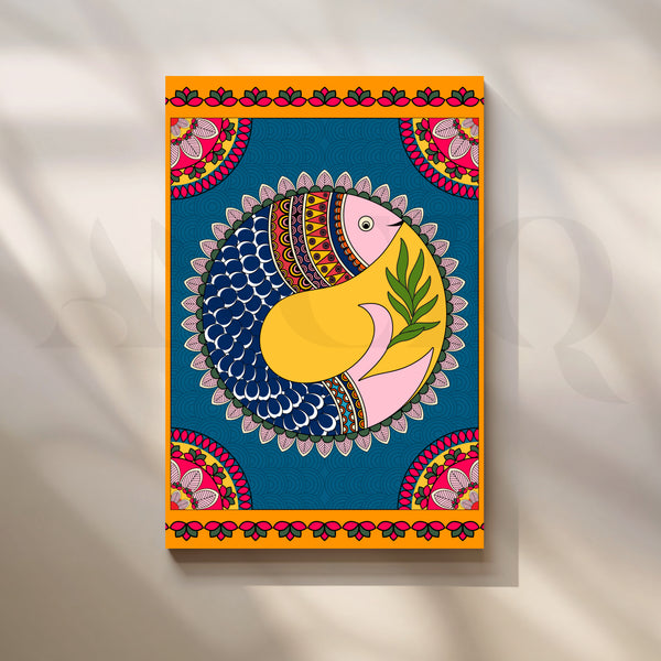 Madhubani Fish Harmony Folk Canvas Artwork