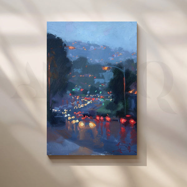 Rainy City Commute Canvas Artwork