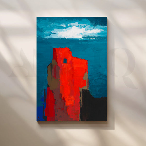 Crimson Citadel by the Sea Canvas Artwork