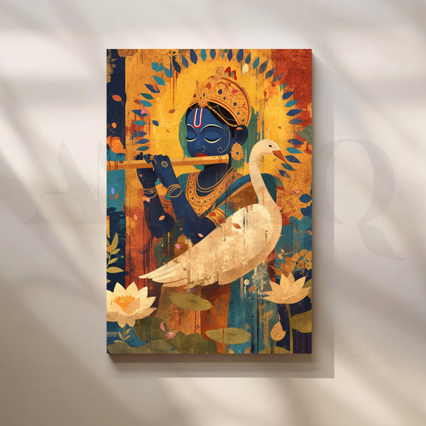 Krishna’s Swan Serenade Canvas Artwork