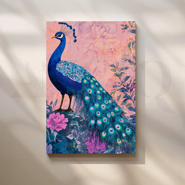 Royal Blue Peacock Canvas Artwork