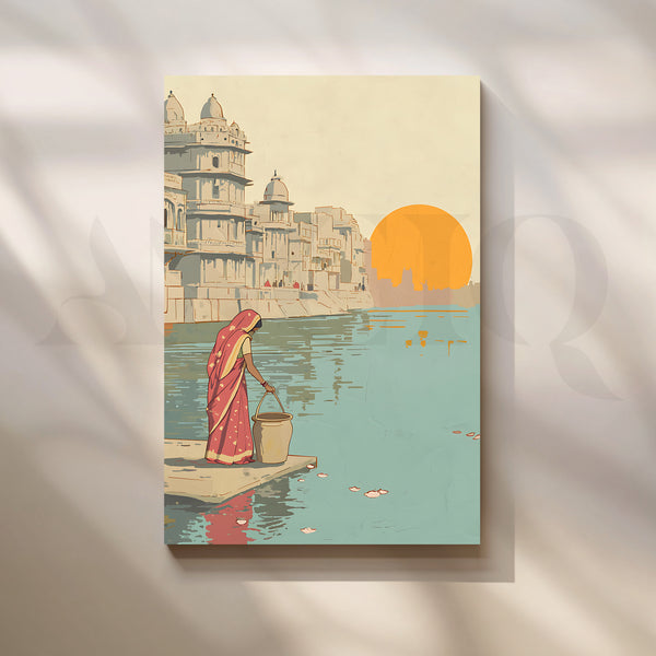 Morning by the Ghats Canvas Artwork