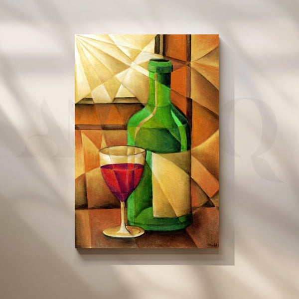 Cubist Wine Bottle Still Life Canvas Artwork