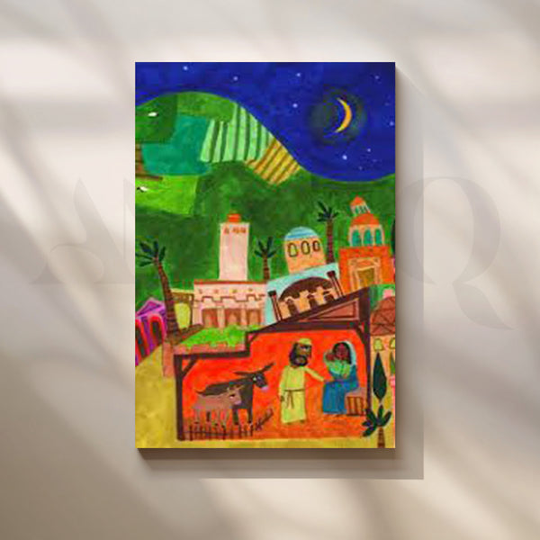 Night City Nativity Scene Canvas Artwork