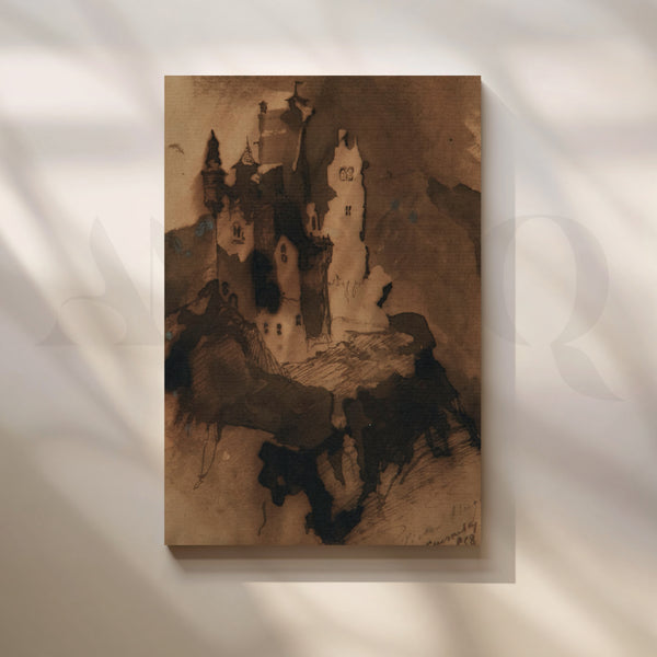 Moonlit Cliff Castle Canvas Artwork