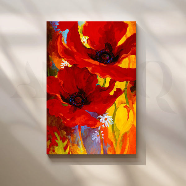 Crimson Bloomscape Canvas Artwork