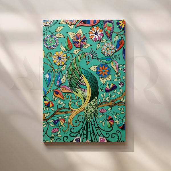 Emerald Peacock Garden Canvas Artwork
