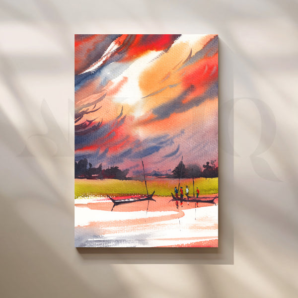 Crimson Sunset River Canvas Artwork