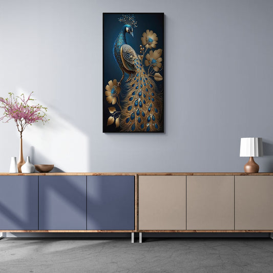 Modern Art Golden Peacock Oriental Luxury Style Canvas Framed Wall Painting
