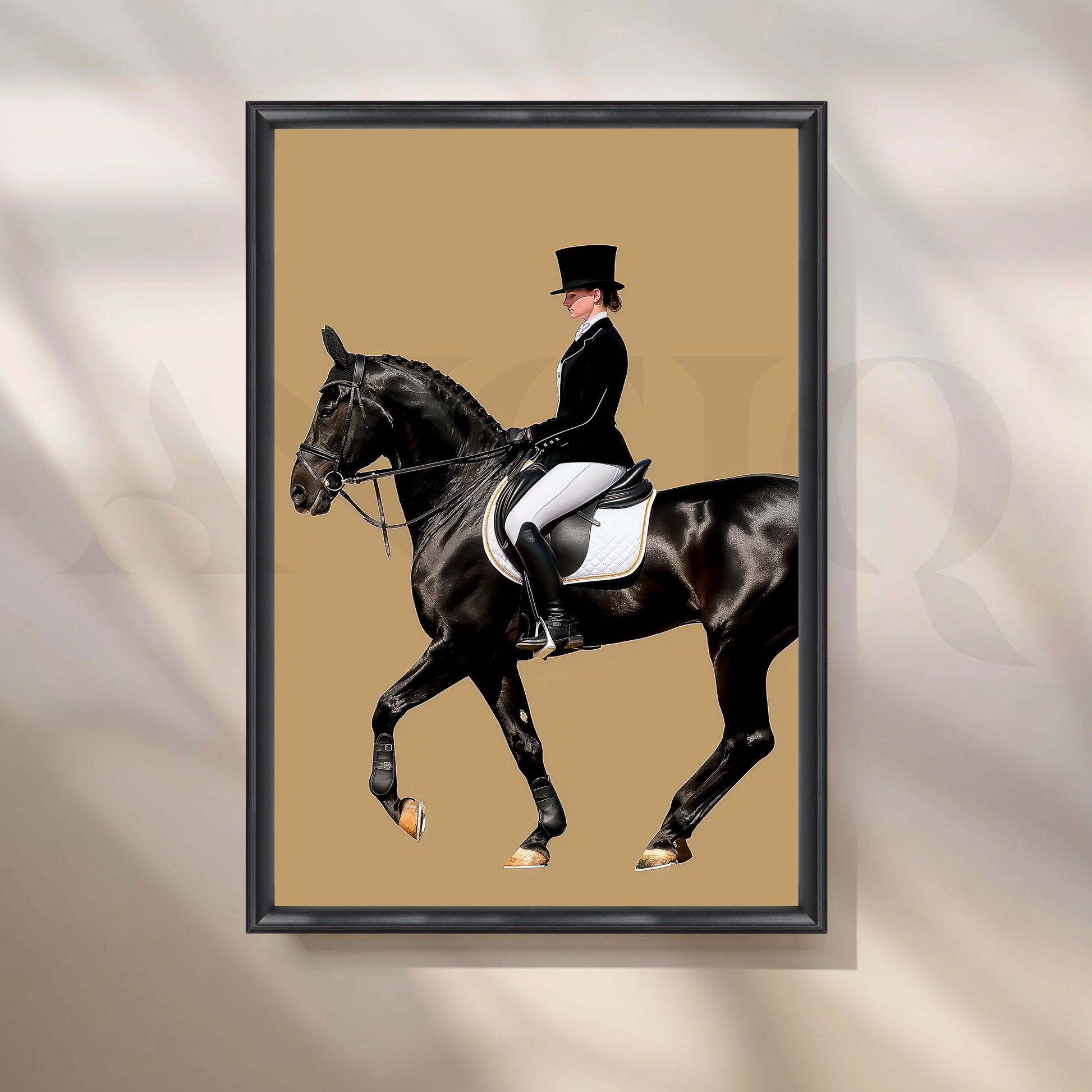Classic Black Horse Rider Canvas Artwork for Living Room