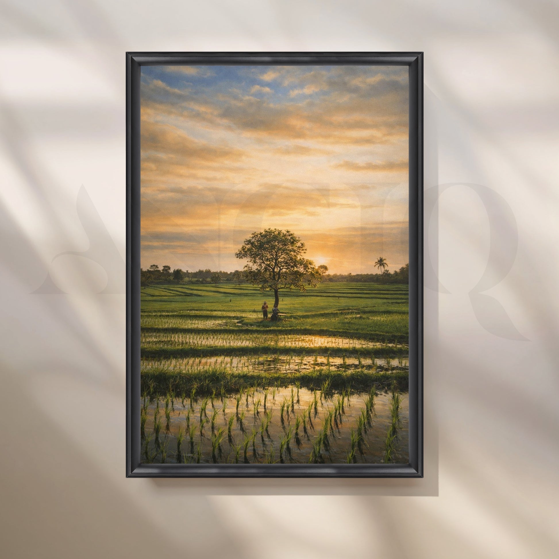 Golden Paddy Field Sunset Canvas Artwork for Living Room