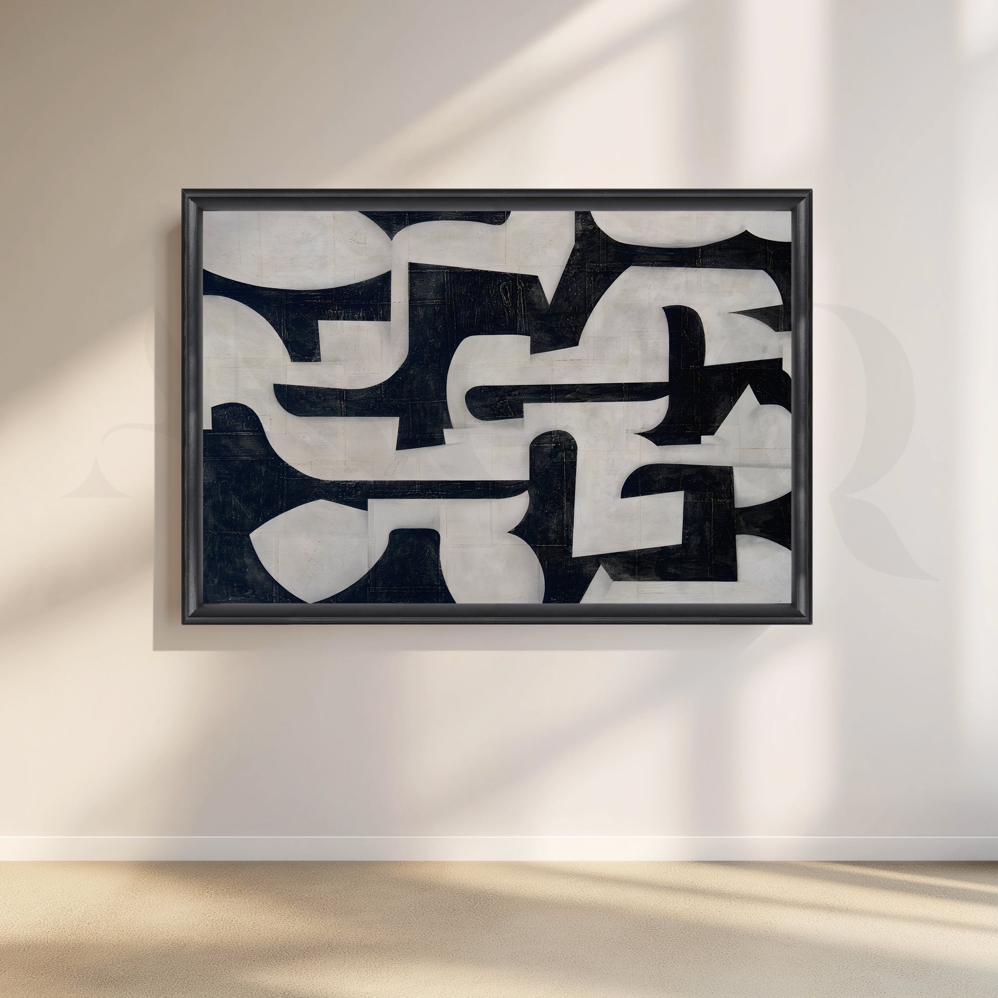 Monochrome Geometric Canvas Artwork for Living Room