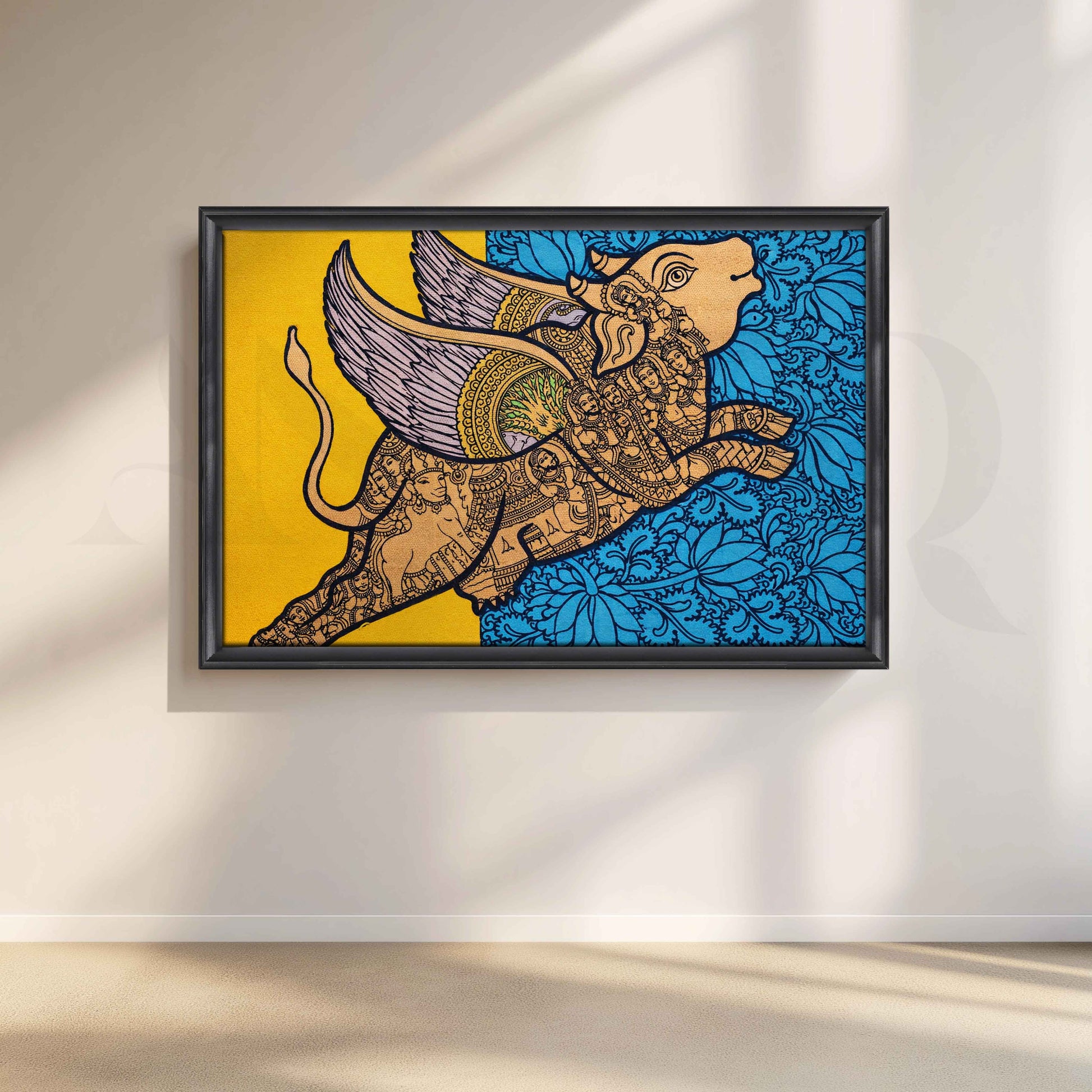 Ornate Winged Bull Canvas Artwork for Living Room